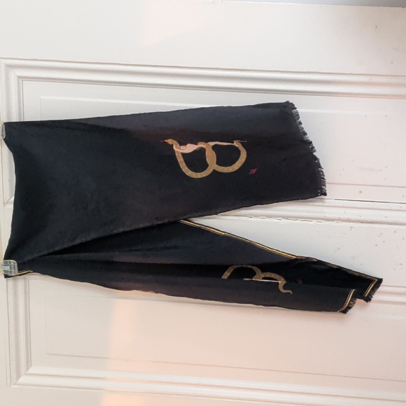 RARE Collectible Erte Narrow Silk Black Scarf with Letters B And Gold Accents